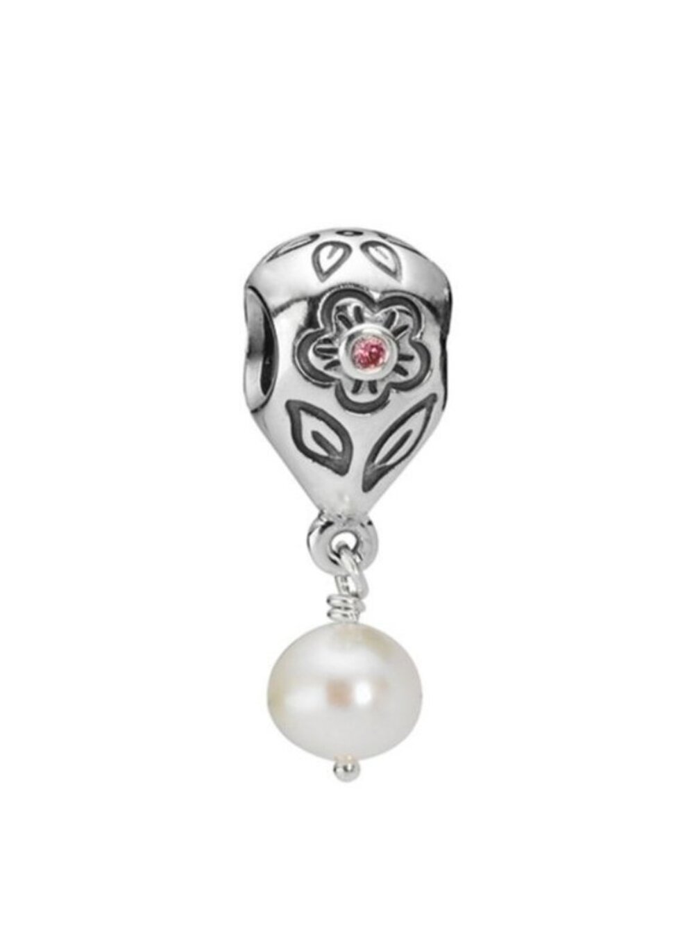 Pandora Sterling Silver Flower with Pink Zirconia and Pearl Dangle - 790546P
